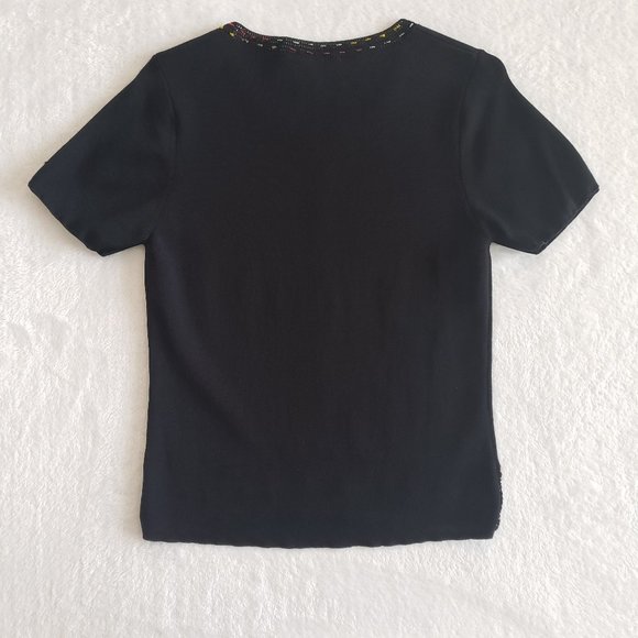 AD Originals Knit Beaded & Embroidered Scoop Neck Short sleeves Womens Top SZ S - Picture 4 of 13